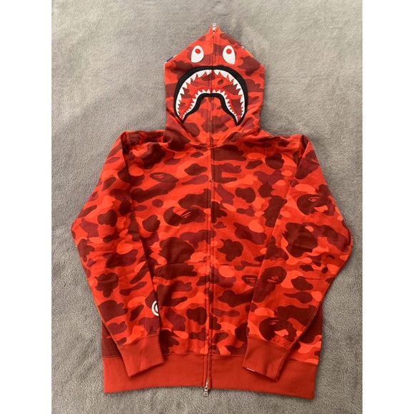 BAPE A Bathing Ape red Camo shark zip hoodie XL - Picture 1 of 8